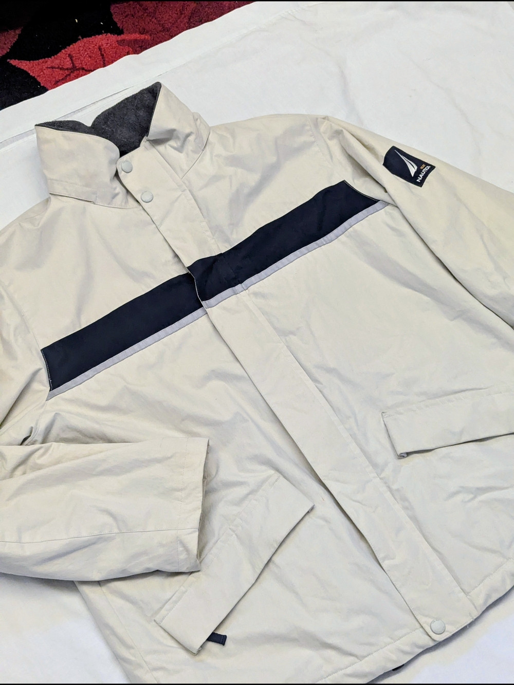 Nautica Men’s Cream Jacket with Navy Stripe